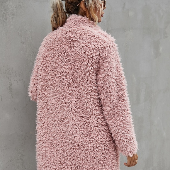Oversized Pink fuzzy teddy jacket Trench coat Comfy - Picture 5 of 6